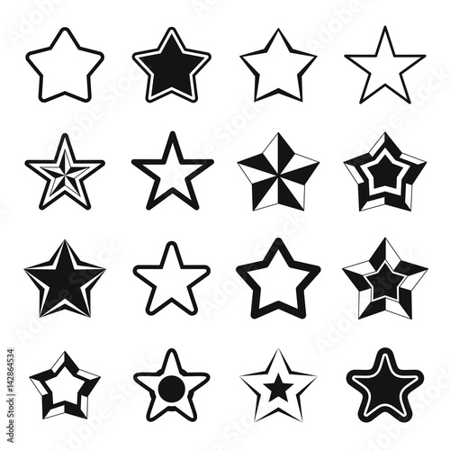 Set flat black silhouette star icons