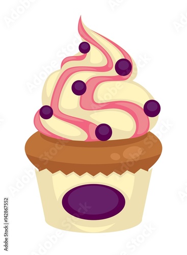 Sweet vanilla cupcake with purple pears marmalade dots decorations