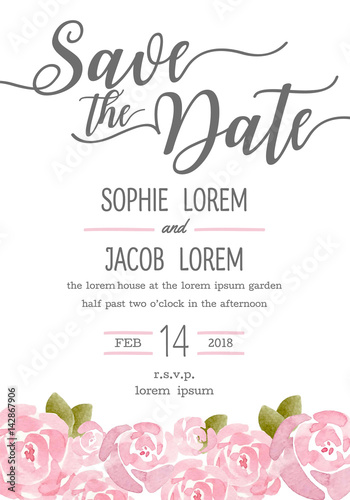 Watercolor invitation card, Wedding card set design template, Watercolor Element.