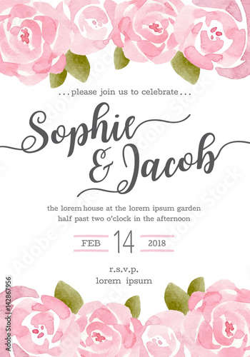 Watercolor invitation card, Wedding card set design template, Watercolor Element.