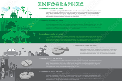 Green city Infographic set with charts and other elements. Vector illustration.
