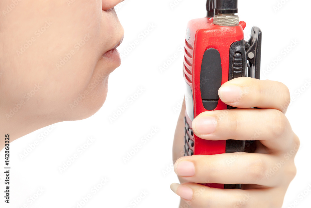 walkie-talkie communication radio on white background.
