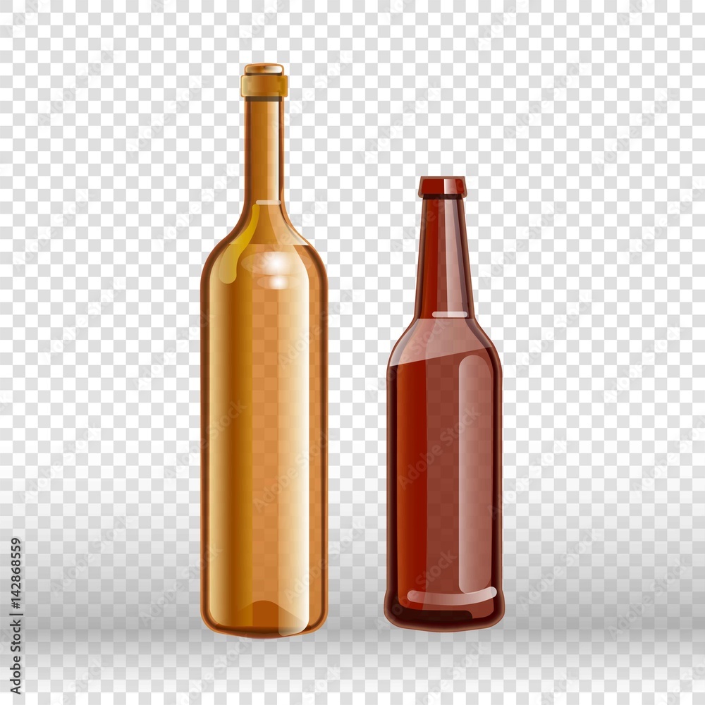 Two empty bottles of wine and beer isolated on transparent Two empty bottles of wine and beer isolated on transparent
