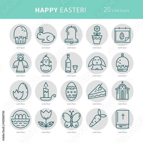 Linear monochrome icons Easter