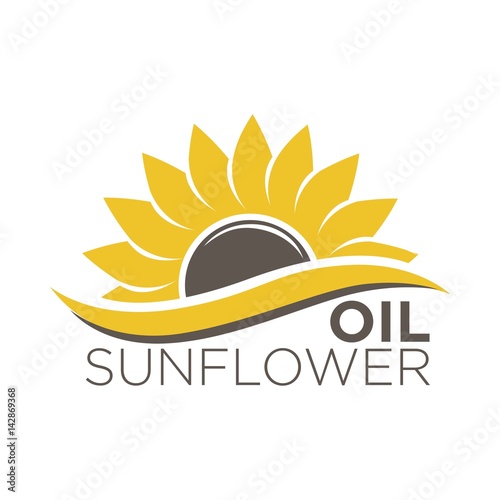 Fototapeta Naklejka Na Ścianę i Meble -  Colorful label with yellow flower, black dieting seeds, sticker design