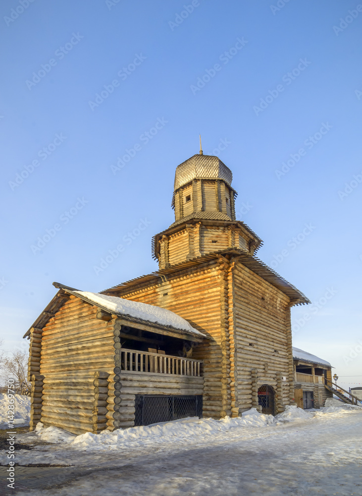 old wooden building of museum in Tomsk Siberia