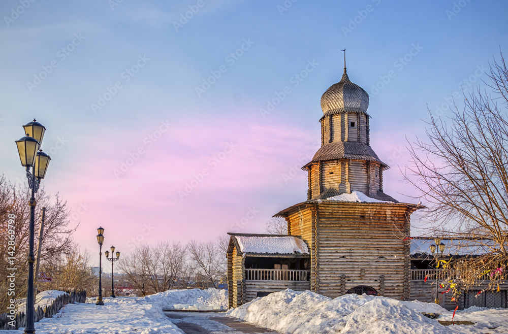 old wooden building of museum in Tomsk Siberia