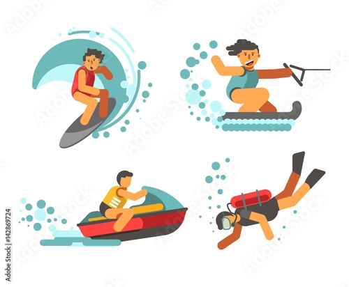 Summer water healthy activities vector poster on white background