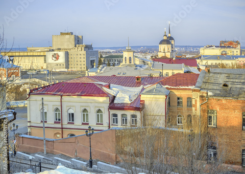 Obraz na płótnie old town landscape with pavement street and grunge houses Tomsk Siberia Russia w salonie
