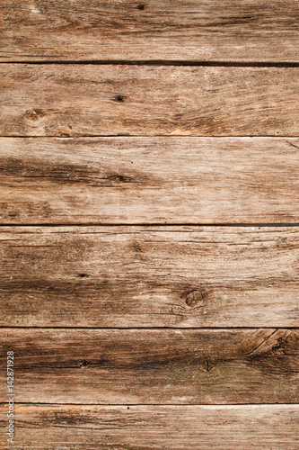 Old wooden background, horizontal planks position. Grungy wood texture, used shabby rustic table, free space for text or advertisement