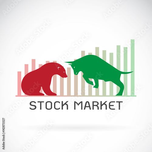 Vector of bull and bear symbols of stock market trends. The growing and falling market. Wild Animals.