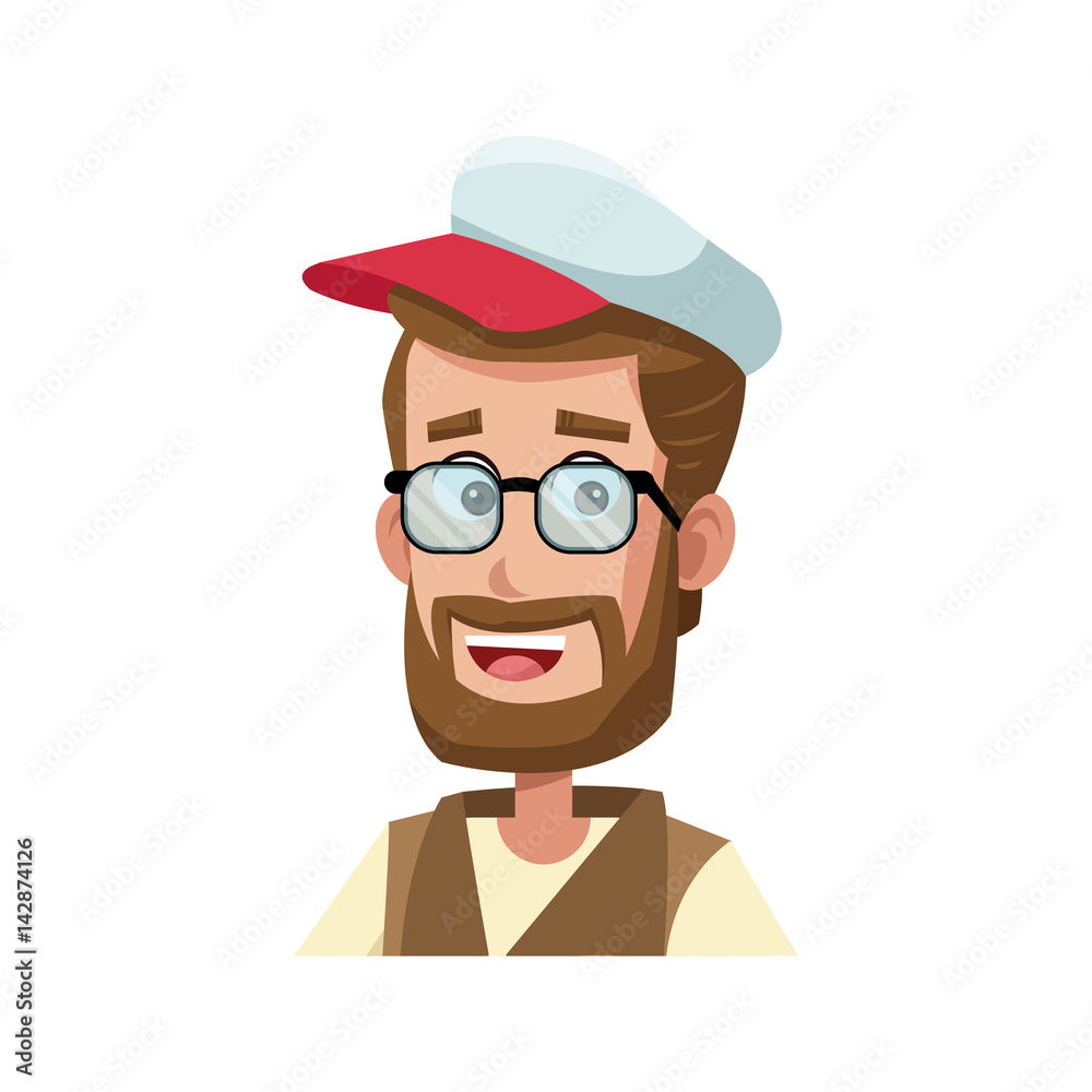 man with glasses and cap over white background. colorful design. vector illustration