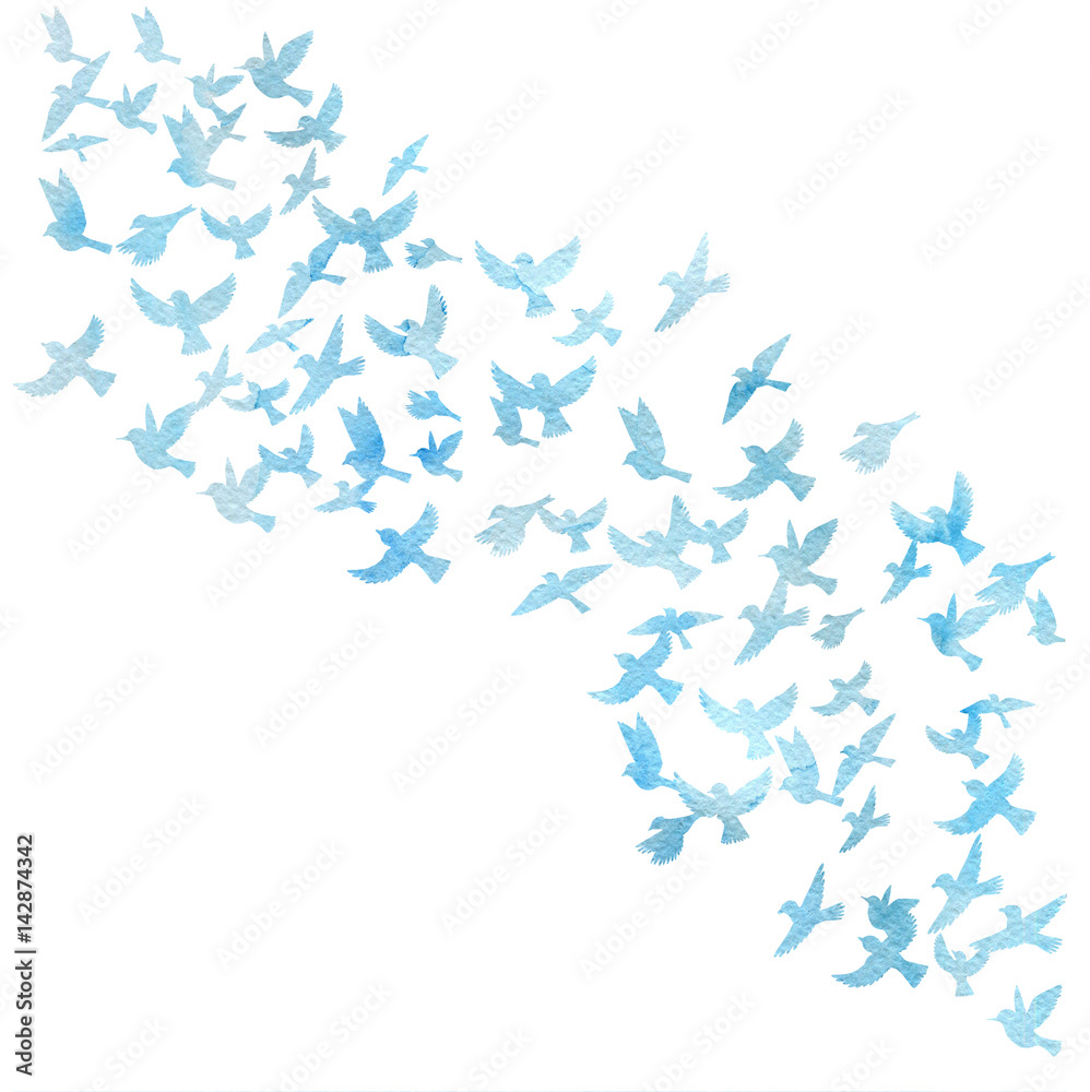 Obraz sylwetki latających ptaków akwarela