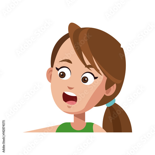 young girl face cartoon icon over white background. colorful design. vector illustration