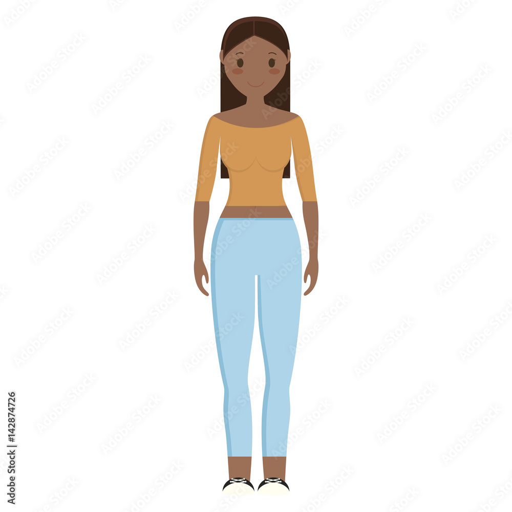 Happy girl wearing casual clothes cartoon icon over white background. colorful design. vector illustration Happy girl wearing casual clothes cartoon icon over white background. colorful design. vector illustration