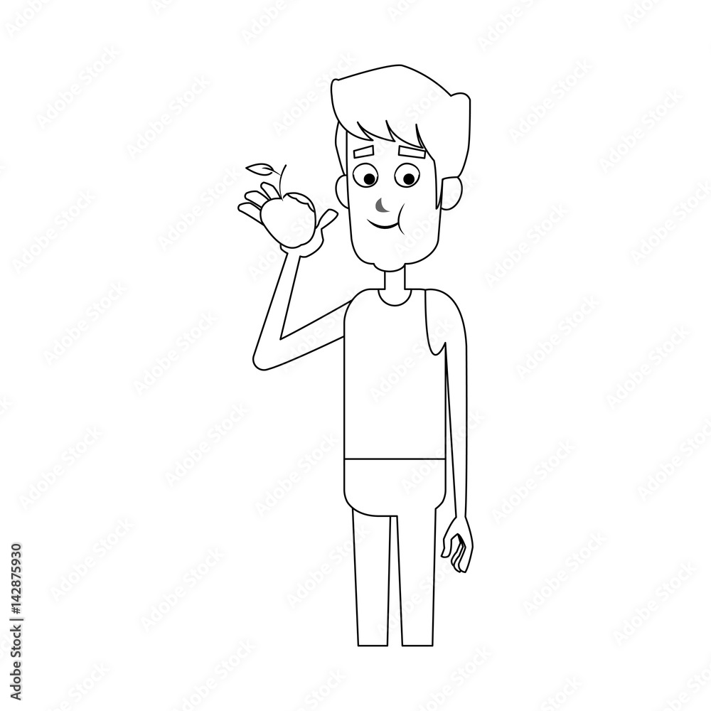 man eating a apple, cartoon icon over white background. vector illustration