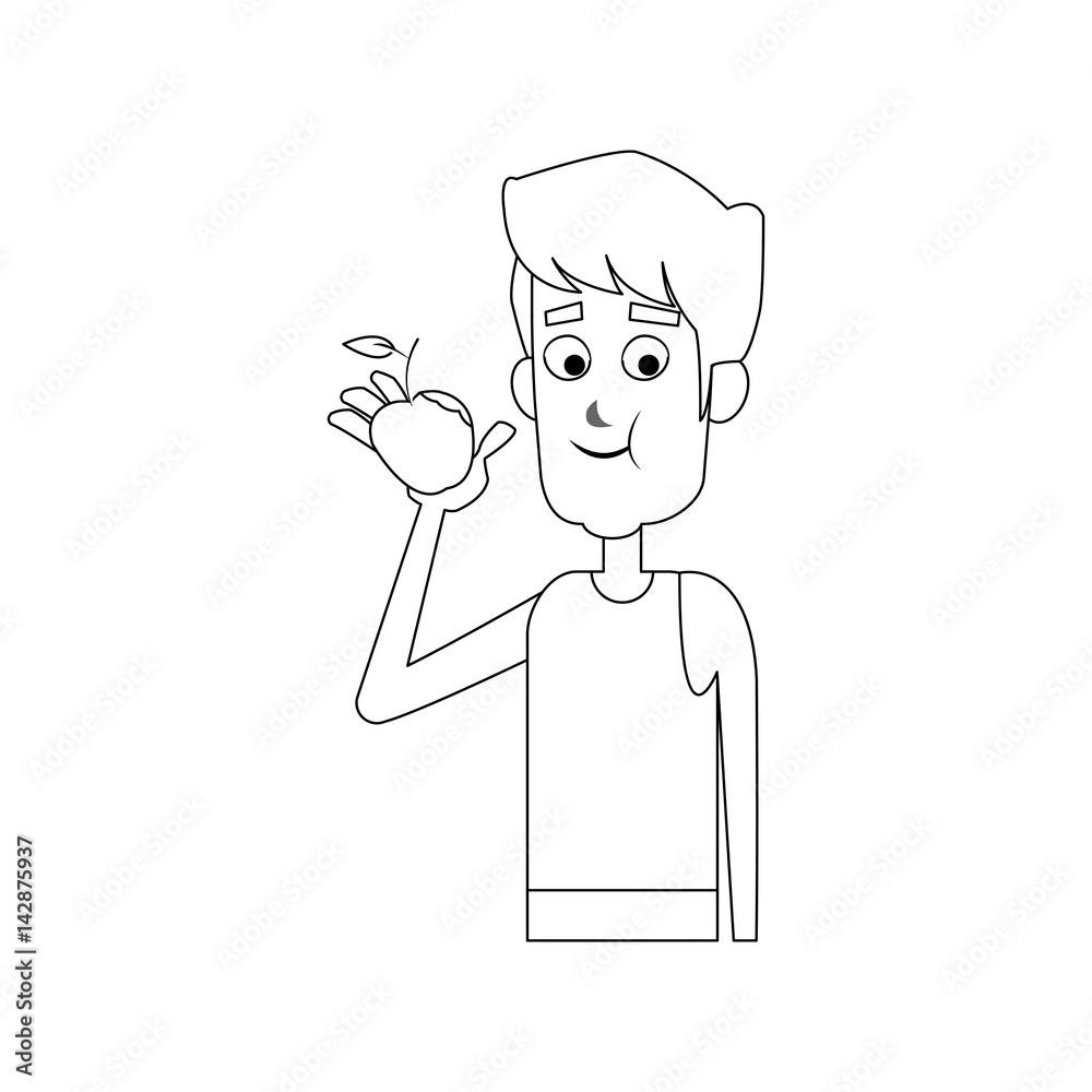 man eating a apple, cartoon icon over white background. vector illustration man eating a apple, cartoon icon over white background. vector illustration