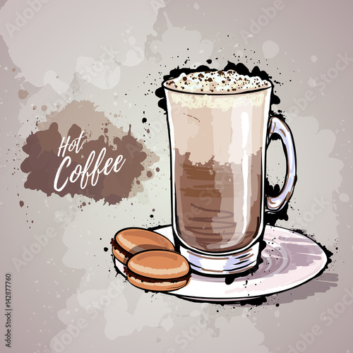 Hand drawn illustration of cup of coffee or hot chocolate