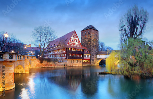 Nuremberg town, Germany, The riverside of Pegnitz river