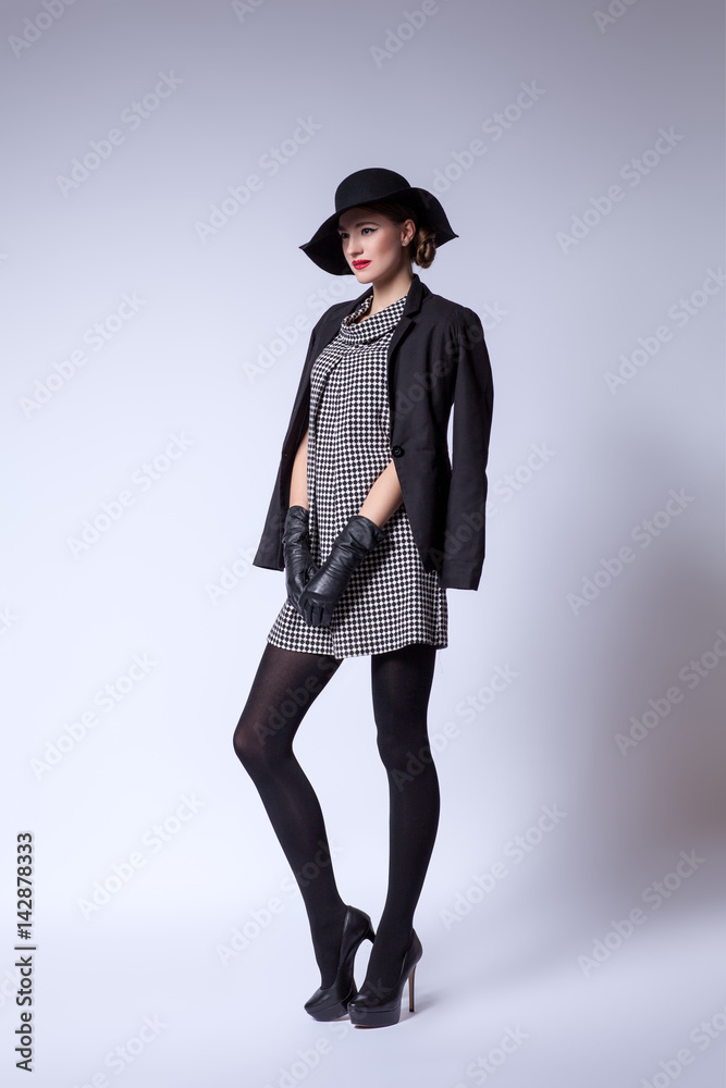 Fototapeta premium Beautiful woman in retro dress