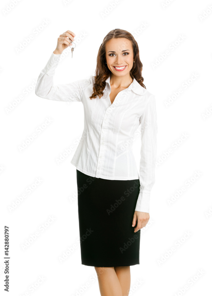 businesswoman or real estate agent showing keys businesswoman or real estate agent showing keys