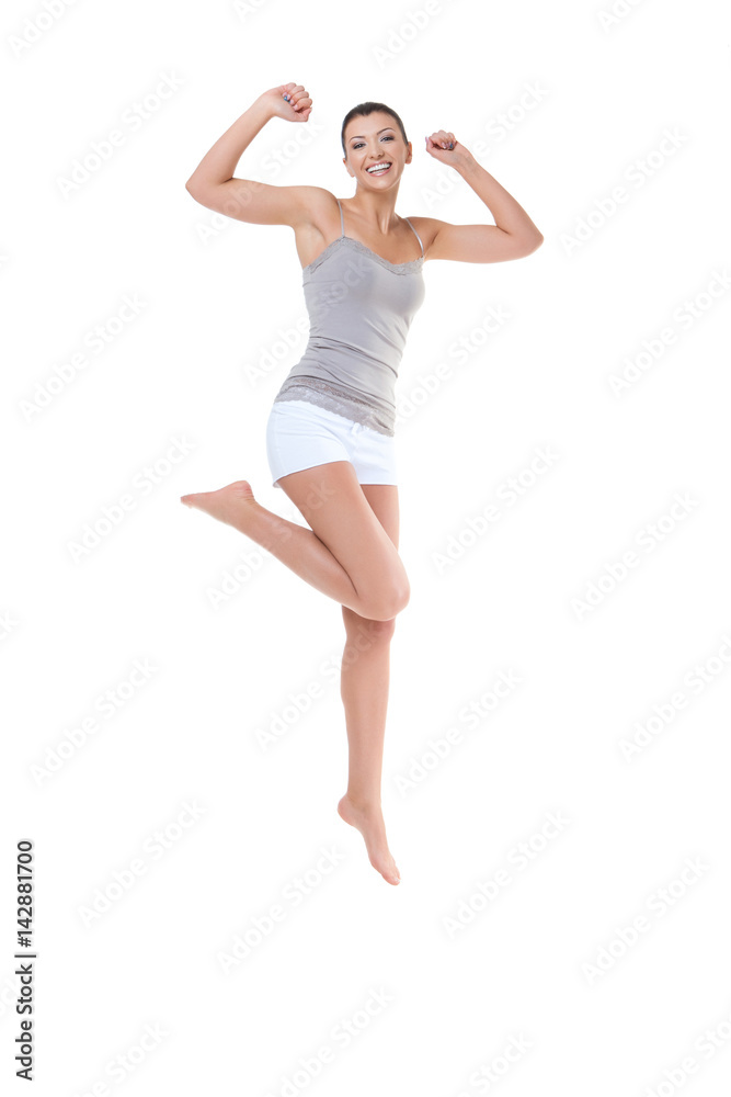 Beautiful girl jumping 