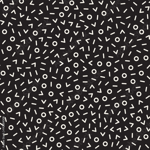 Retro geometric line shapes seamless patterns. Abstract jumble textures. Black and white scattered shapes