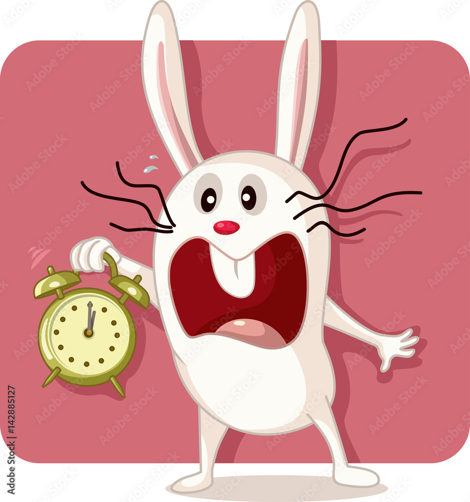 Obraz premium Stressed Bunny with Alarm Clock Vector