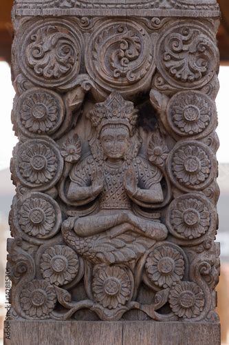 Ancient Goddess Carved Wooden Pillar Nepal