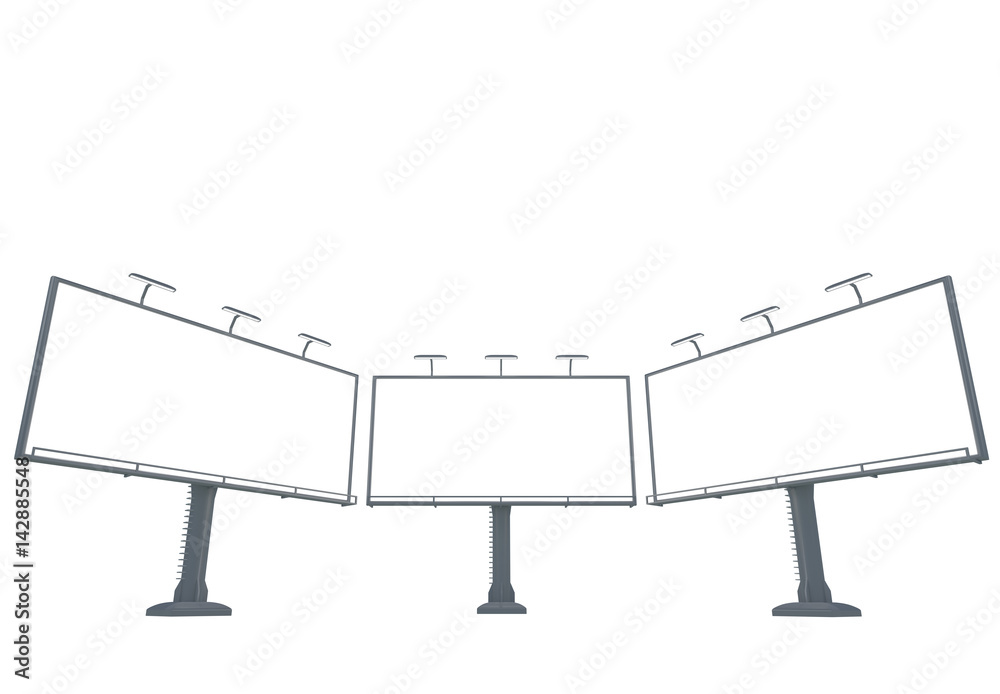 Obraz premium 3D rendering of blank billboard (empty advertisement) isolated on white background