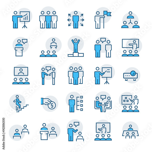 Business people,presentation,training icon set in thin line style. Vector symbols.