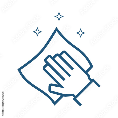 Hand cleaning with rag in thin line style. Vector symbol.