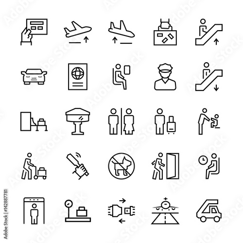 Airport icons in thin line style. Vector symbols.