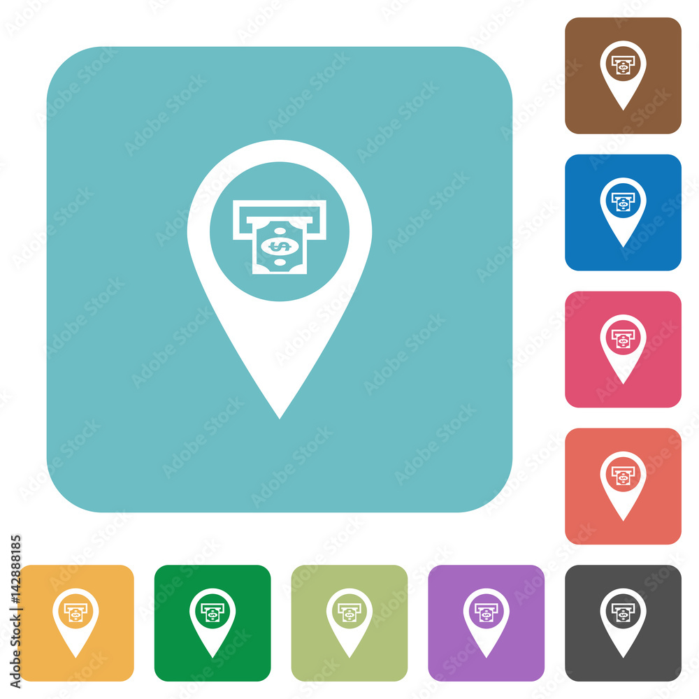 Bank ATM GPS map location rounded square flat icons Bank ATM GPS map location rounded square flat icons