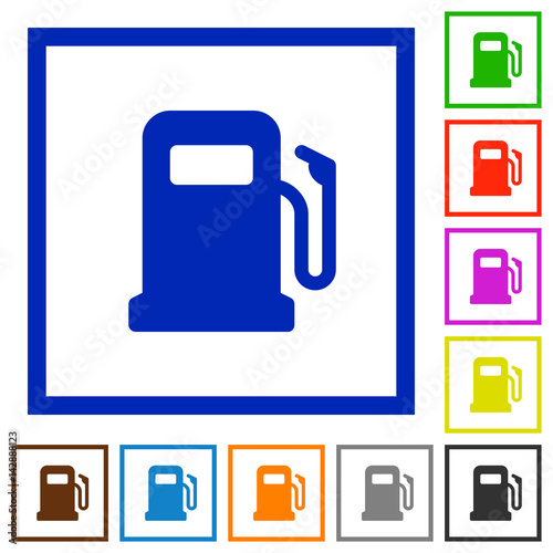 Gas station flat framed icons