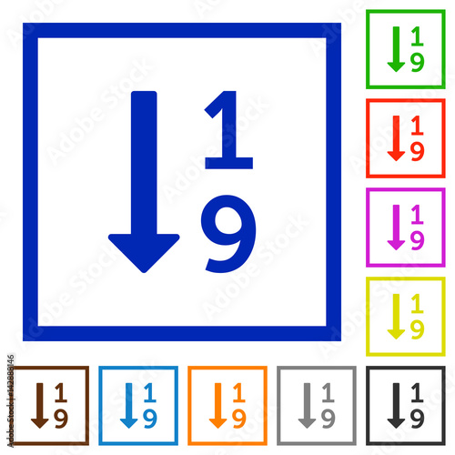 Ascending numbered list flat framed icons