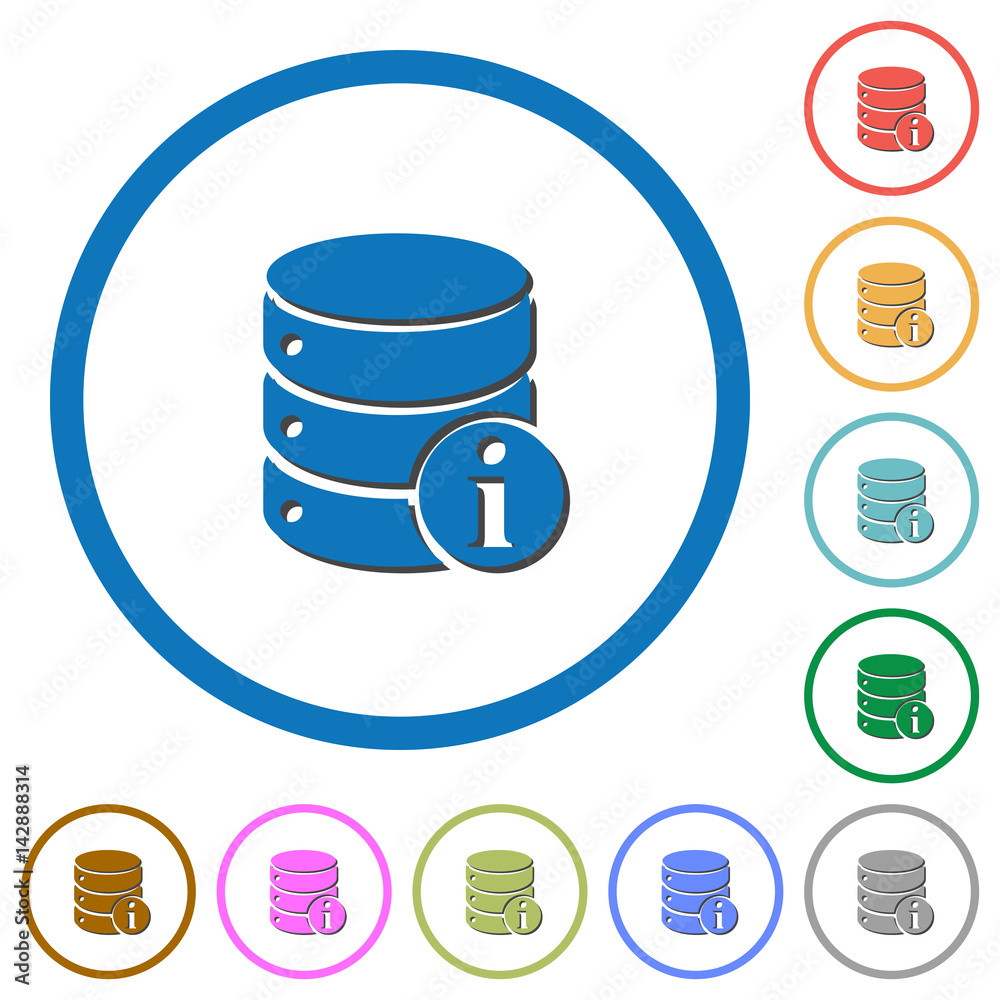 Database info icons with shadows and outlines Database info icons with shadows and outlines