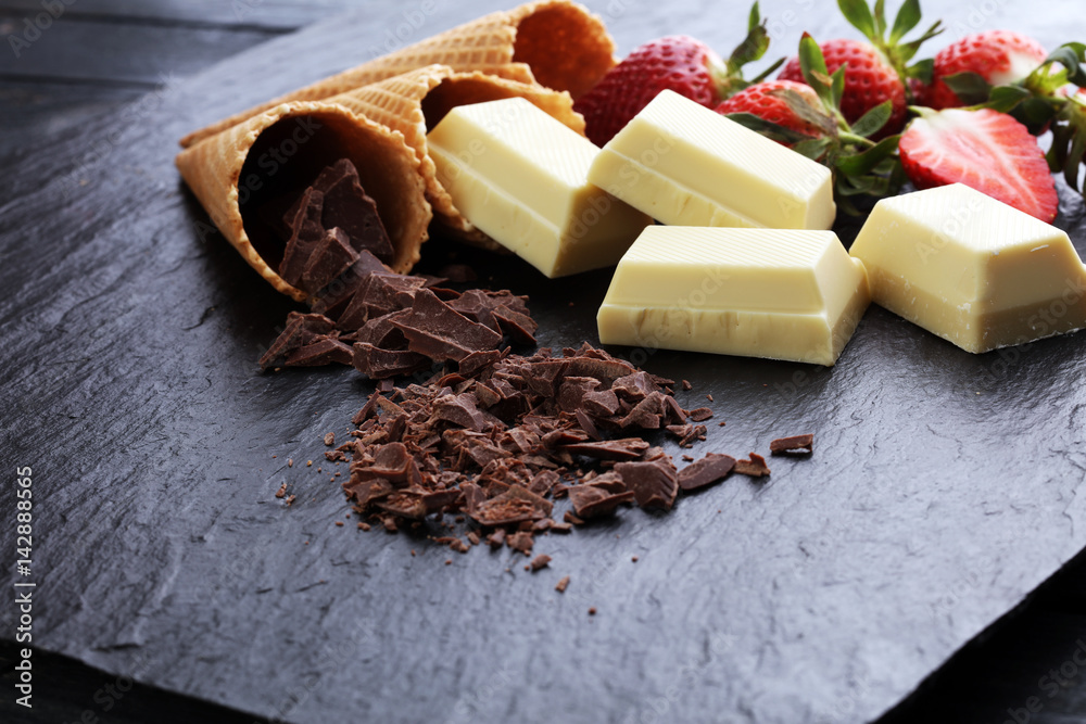 Choco Rasp ice cream cones with white chocolate block and dark chocolate rasp and ...