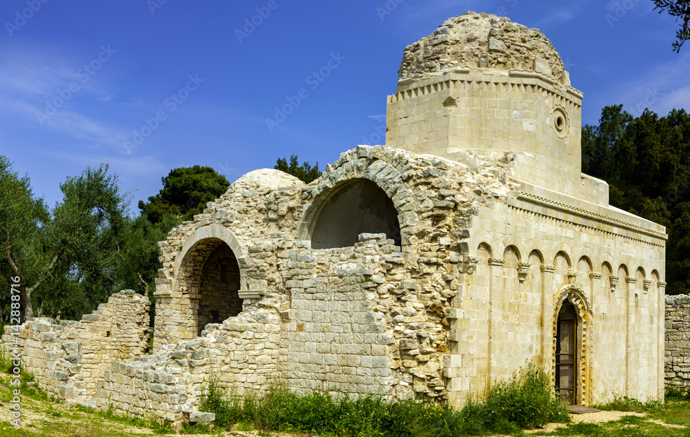 Balsignano in the town of Modugno, Puglia - Italy.Ruins of the church of S. Felice which happens to be one of the first examples of Apulian Romanesque with Byzantine and Arab art influences