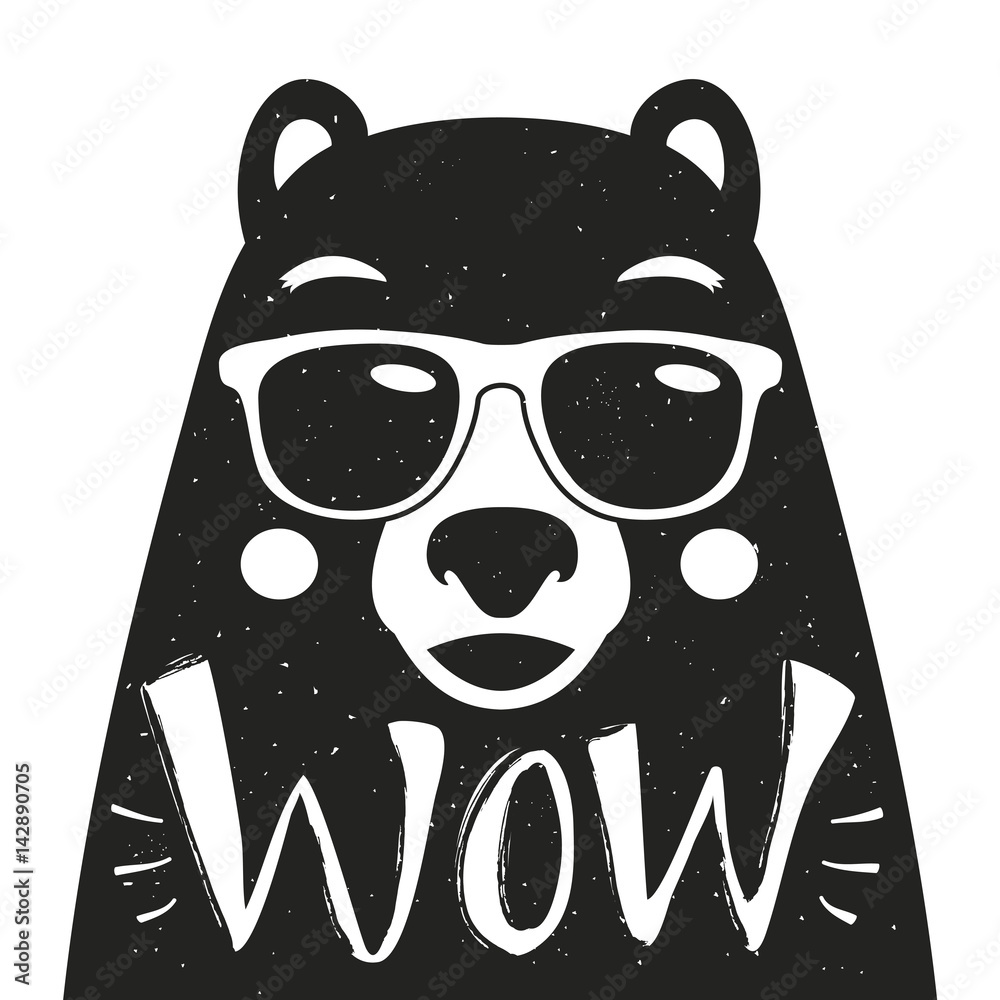 Plakat Wektorowa ilustracja z eleganckim modnisia niedźwiedziem w okularach przeciwsłonecznych.