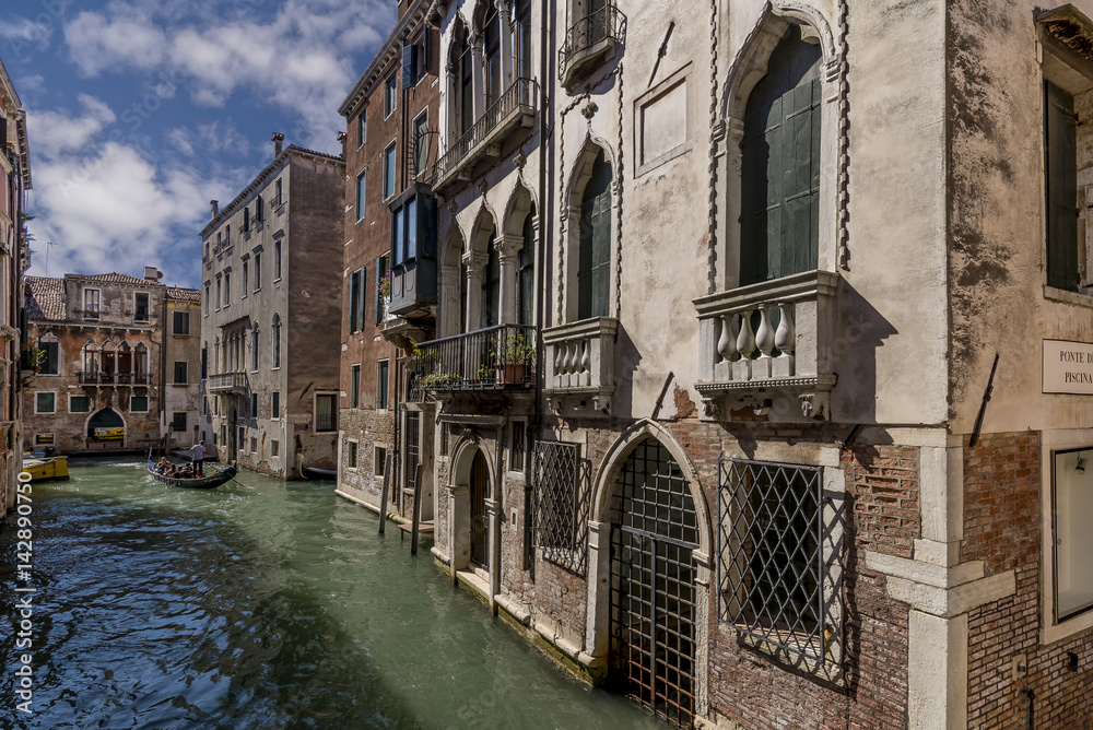 Beautiful glimpse of the San Marco district on the Rio dei Barcaroli near the Frezzaria swimming pool, Venice, Italy