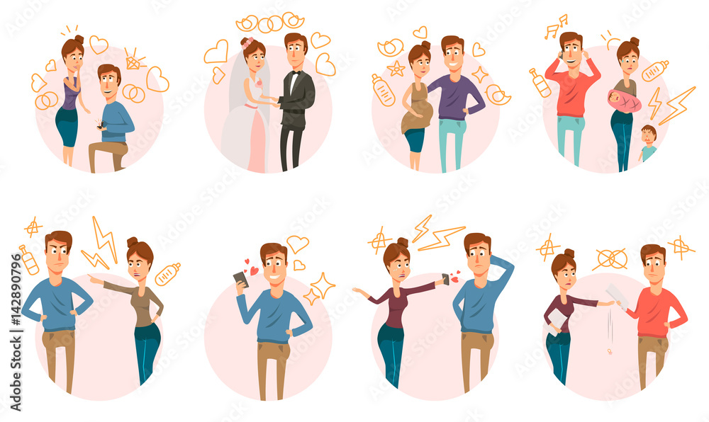 Marriage Divorce Icons Collection
