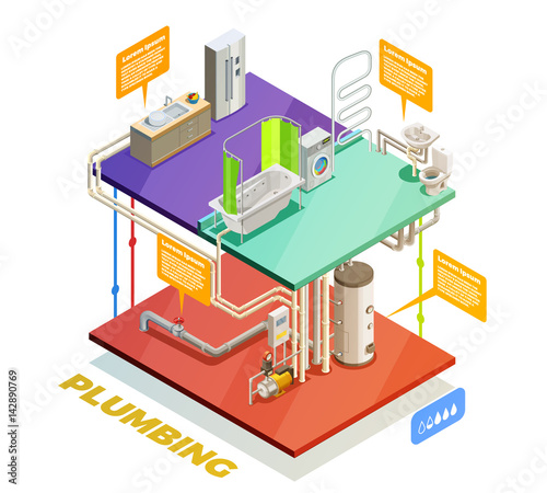 Plumbing Water Heating System Isometric View