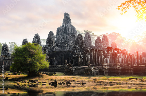 Prasat Bayon, part of Angkor Khmer temple complex, popular among tourists ancient landmark and place of worship in Southeast Asia. Siem Reap, Cambodia. © Sergey Peterman