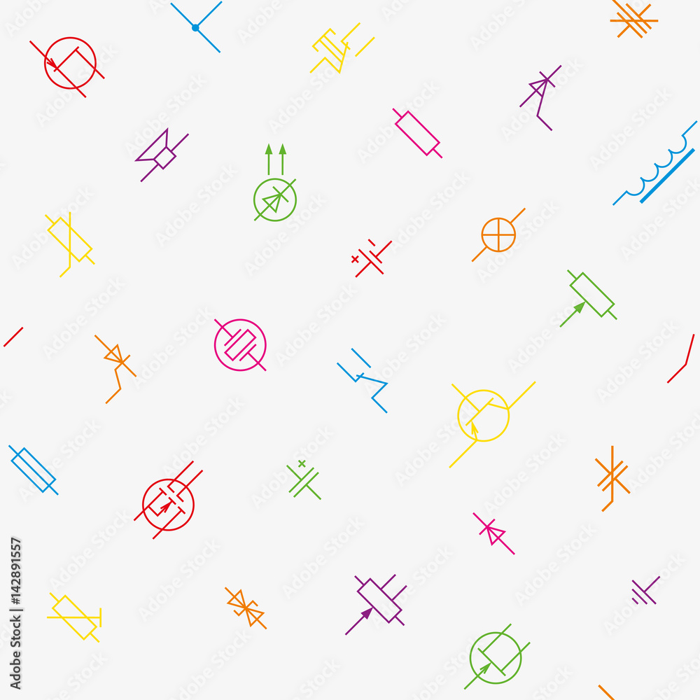 Obraz premium Electronics circuit components symbols seamless wallpaper pattern.
