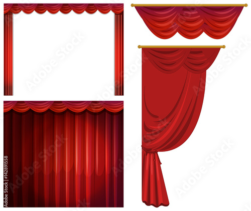 Red curtains in different styles