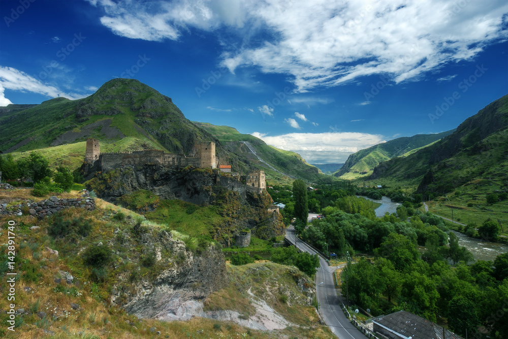 The Old Fortress in the Caucasus Mountains The Old Fortress in the Caucasus Mountains
