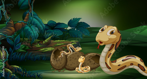 Scene with snakes hatching egg