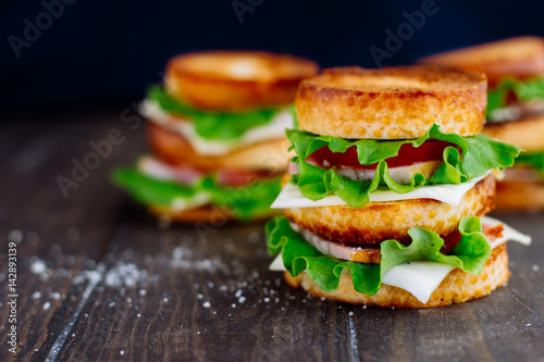 sandwich on the wooden table