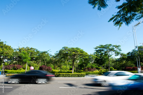 Car travels at city street.  motion blur © xy